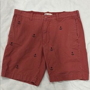 J Crew Anchor-Embroidered Red Casual  Flat Front Shorts. Size 35.
